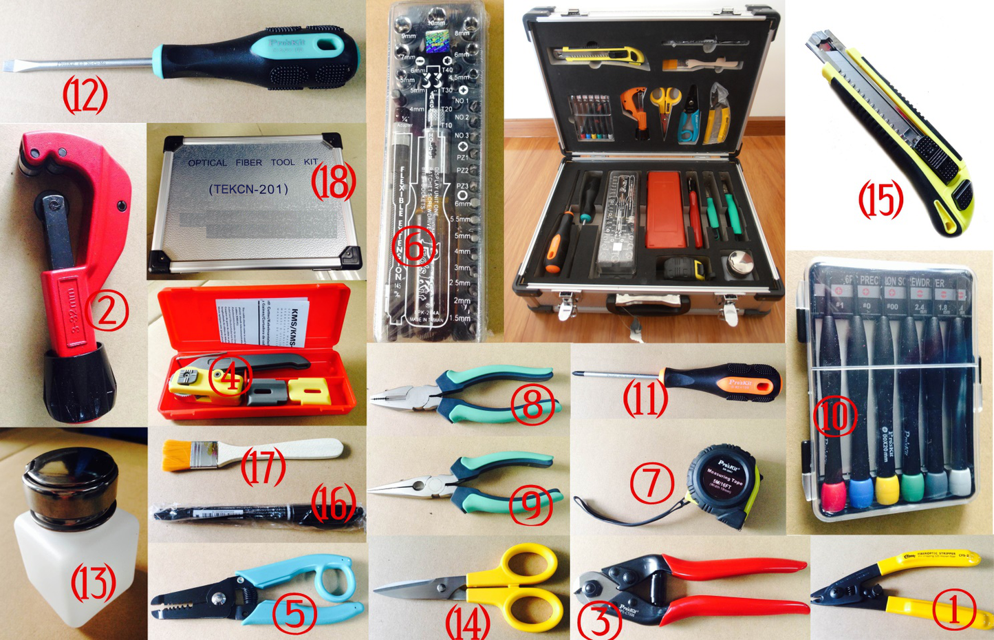 Fiber Optic Splicing TEKCN-201 FTTh Tool Box Set